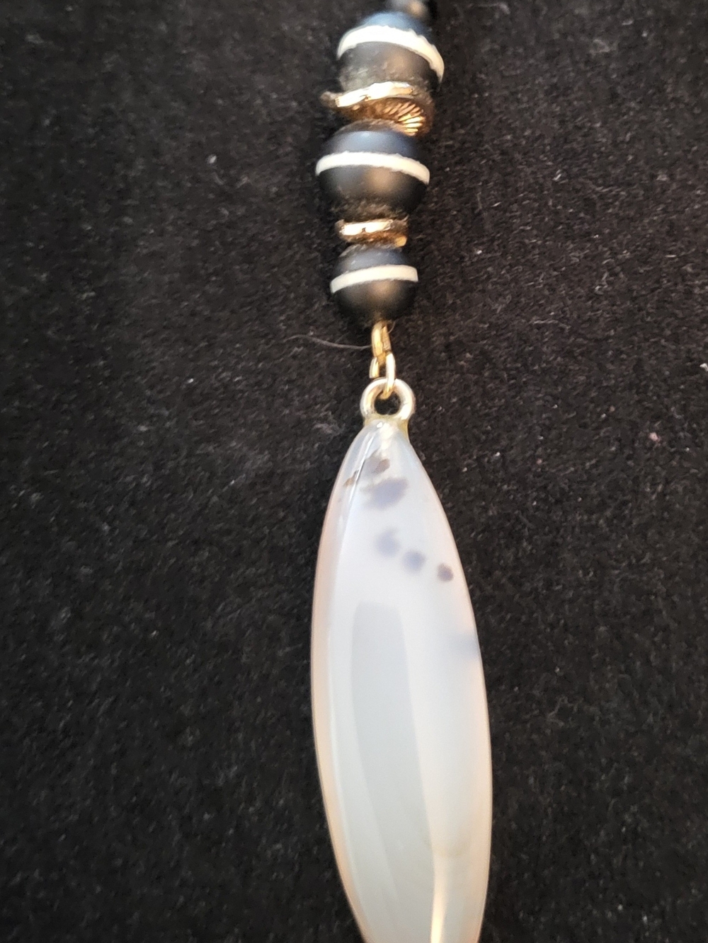 Elegant Black and White Beaded Pendant Necklace Made In France.